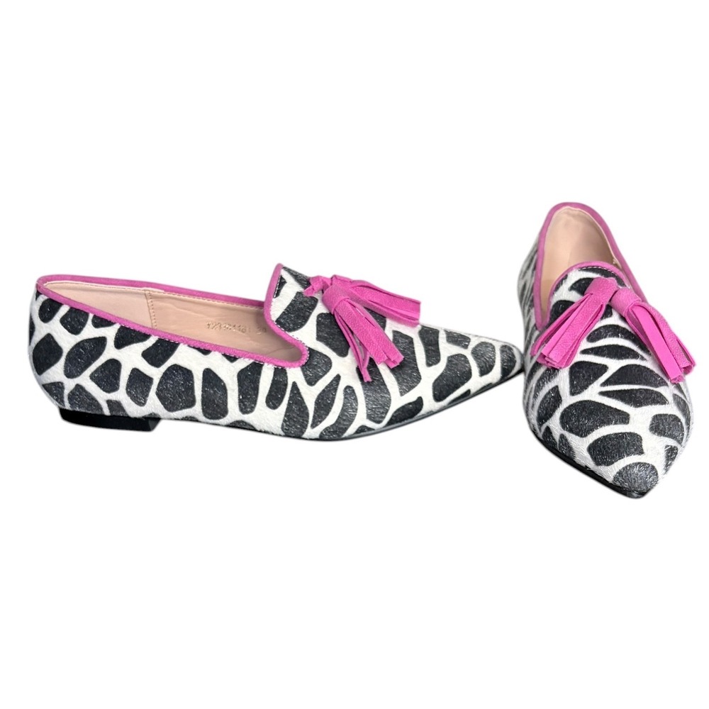 NWOB Hapeiss Black White‎ Giraffe Print Pink Tassel Loafer Women's Size 8.5
